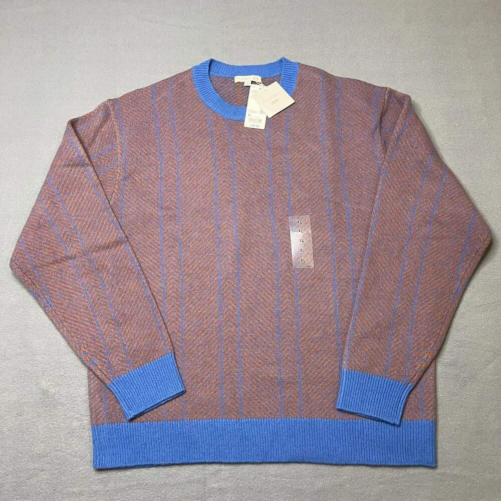 JW Anderson x Uniqlo Sweater Men's XL Blue Orange Herringbone Lambswool Crewneck